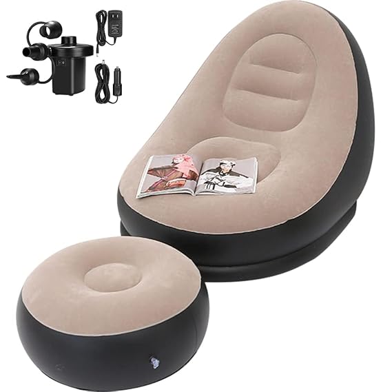 51-Vl-uw-qL._SX569_ Lightweight Portable Air Sofa Chair with Ottoman | Heavy-Duty Blow-Up Recliner for Travel & Camping