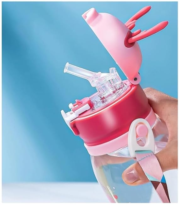 Kids Water Bottle with Cute Cartoon Design | Leakproof Sipper Bottle with Straw & Adjustable Strap