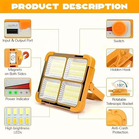 Premium Portable LED Solar Work Light – Rechargeable Emergency Lantern with Power Bank