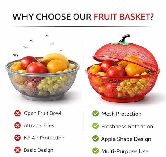 61v6fhqoiQL._SX569_ Creative Apple-Shaped Fruit Basket with Folding Lid for Kitchen Counter