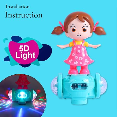 714t4kjdWBL._SY450_ Musical Dancing Girl Doll Toy | 360-Degree Rotating Bump & Go Toy with LED Lights