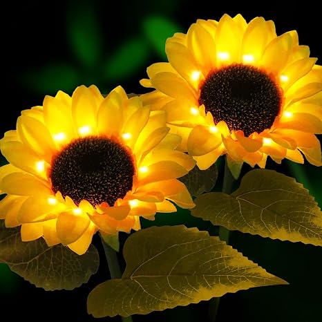 717xXhEJy+L._SX466_ Vibrant Solar LED Sunflower Pathway Lights | Durable Outdoor Flower Decor Stakes for Garden & Lawn-Set of 2