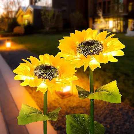 71QZnw0YBzL._SX466_ Vibrant Solar LED Sunflower Pathway Lights | Durable Outdoor Flower Decor Stakes for Garden & Lawn-Set of 2