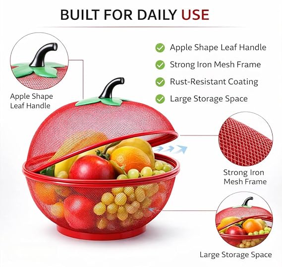 71fz-8thTqL._SX569_ Creative Apple-Shaped Fruit Basket with Folding Lid for Kitchen Counter