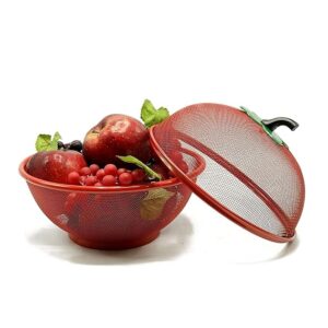 Creative Apple-Shaped Fruit Basket with Folding Lid for Kitchen Counter