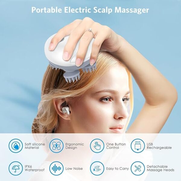 71xe2GHLgtL._SX679_ Premium Electric Scalp Massager with Soft Silicone Bristles | Rechargeable Head Massager for Stress Relief
