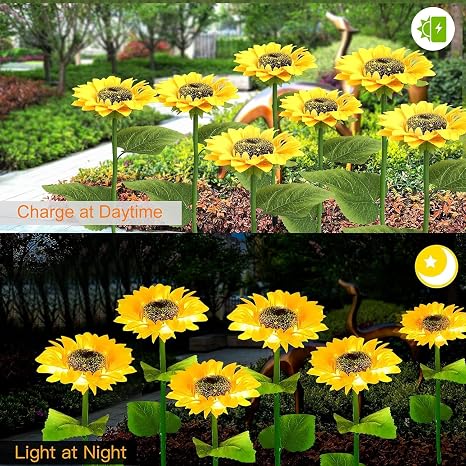 81JemO2Xz0L._SX466_ Vibrant Solar LED Sunflower Pathway Lights | Durable Outdoor Flower Decor Stakes for Garden & Lawn-Set of 2