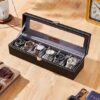 81soTat0oEL._SX569_ Premium 6-Slot Watch Box Organizer with Glass Display Top | Luxury Faux Leather Storage Case
