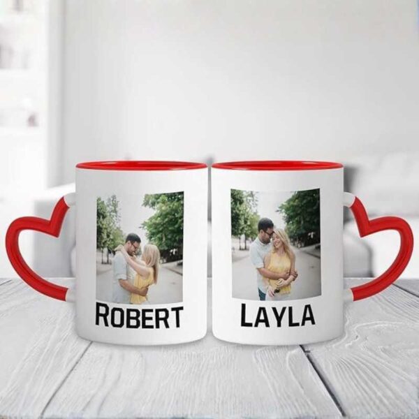 Mug (3) Personalized Love Mug Add Your Photo & Text Red Heart Handle
