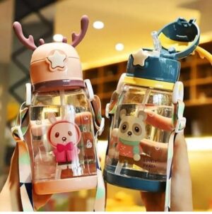 Kids Water Bottle with Cute Cartoon Design | Leakproof Sipper Bottle with Straw & Adjustable Strap