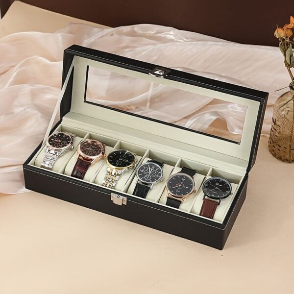 -ONU7DFeSwqL_nF8nMSV Premium 6-Slot Watch Box Organizer with Glass Display Top | Luxury Faux Leather Storage Case