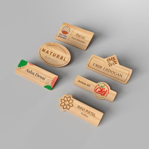 Badges (4) Personalized 3mm Badges Printed or Engraved with Pin/Magnetic Back